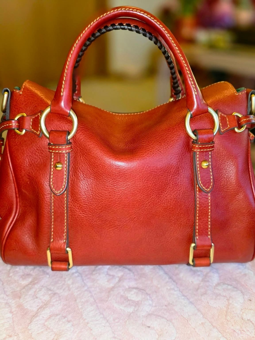 Dooney & Bourke Florentine Red Satchel In 13inch Size - Picture 3 of 8